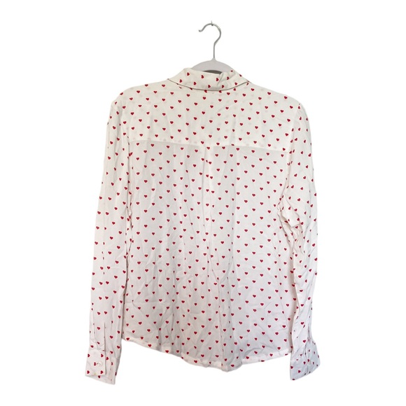 Japna Heart Print Button Front Collared Shirt Preppy White/Red Size Large - Picture 7 of 8